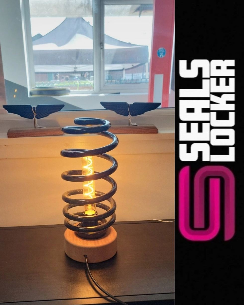 Thumbnail: Handmade Upcycled Unique Large Rear Coil Spring Lamp On Mahogany Base