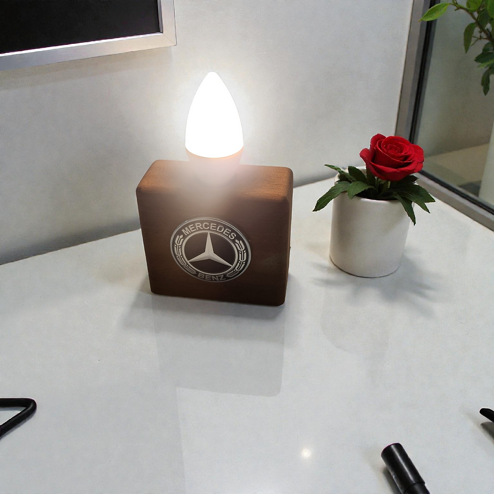 Thumbnail: Mercedes-Benz Badge Table Lamp on Mahogany Base – Handmade Automotive Decor
