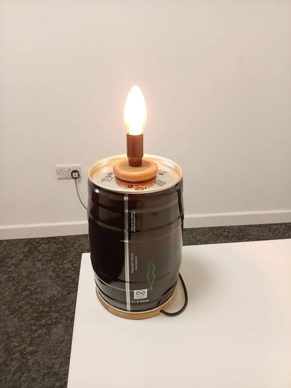 Thumbnail: Handmade Guinness Barrel Lamp on Solid Oak Base with Warm LED Bulb – Pub & Man C