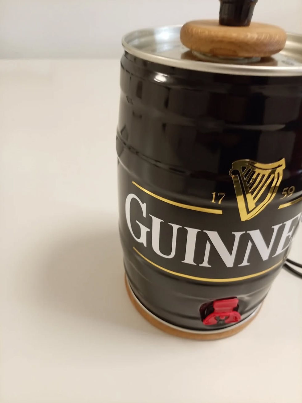 Thumbnail: Handmade Guinness Barrel Lamp on Solid Oak Base with Warm LED Bulb – Pub & Man C