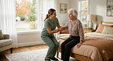 A Verdant Care Partners PSW assisting an elderly client with a transfer from her bed at home