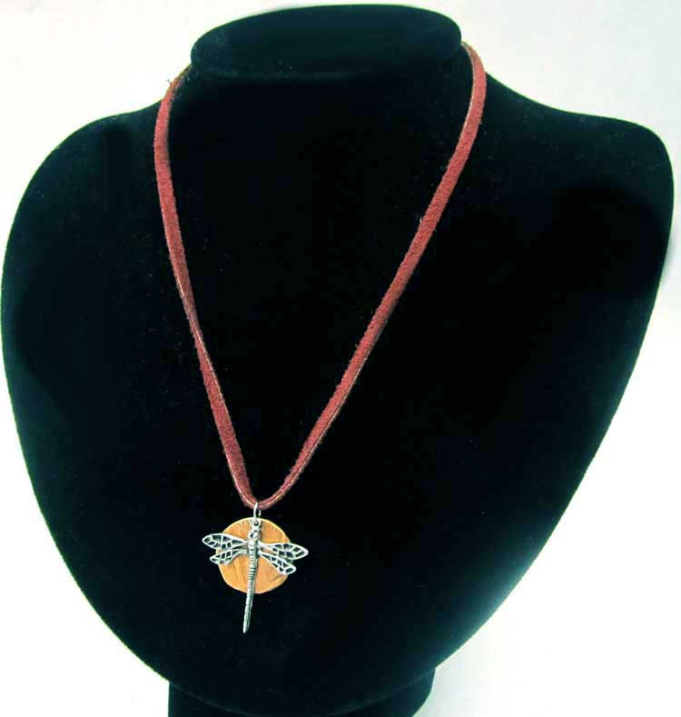 Thumbnail: Dragonfly pendant necklace and hammered copper penny