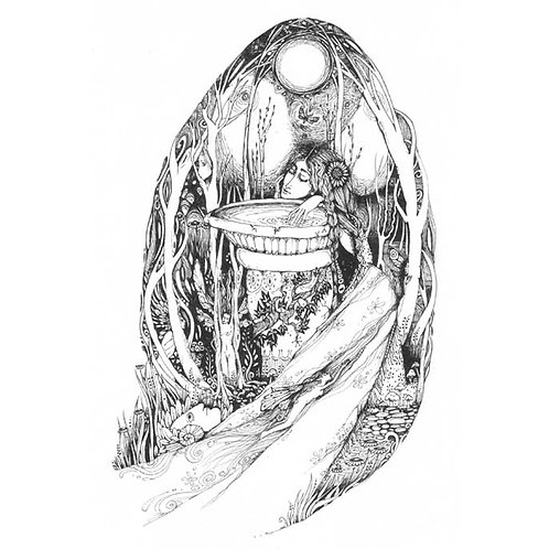 Wishing Well original black and white drawing princess ...