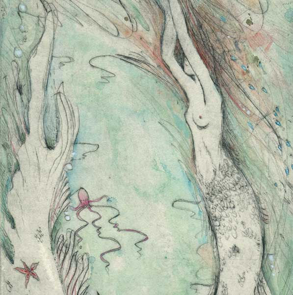 Thumbnail: Little Mermaid Limited Edition Etching drypoint handcolored