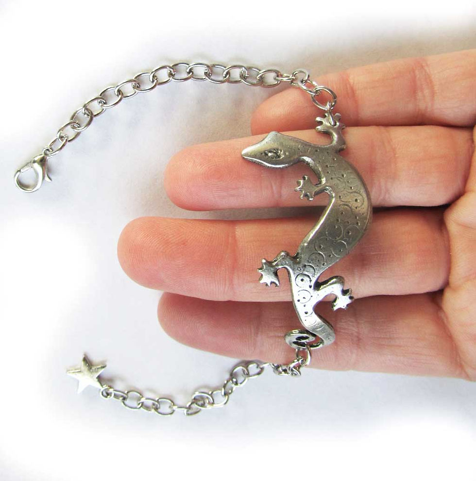 Thumbnail: Lizard gecko bracelet pewter lizard art nouveau lizard jewelry