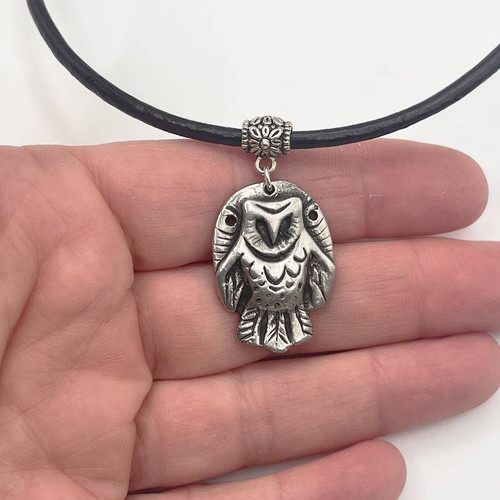 Owl pendant necklace barn owl pewter necklace owl totem jewelry