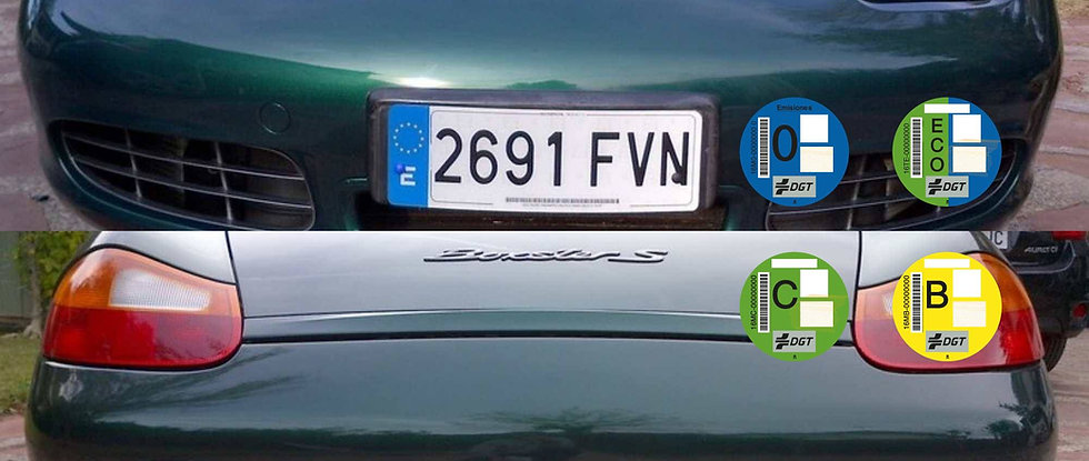 Pack matrícula Larga + Corta o Alfa ATORNILLADAS + Distintivo Ambiental DGT