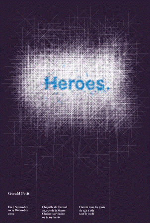 affiche violette avec un flash au centre et l'inscription Heroes