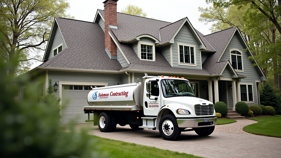 Eye-level view of a Solomon Contracting truck parked outside a residential home