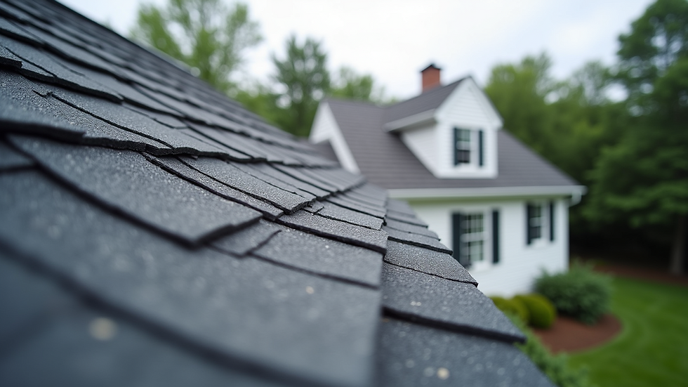 Eye-level view of a residential roof with visible shingles
