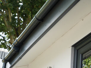 Image of black guttering on top of a white house