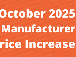 Image of title of blog 'October 2026 Manufacturer price increase' on orange background with roof base logo underneath