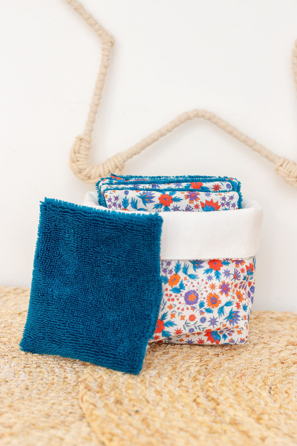 Miniature : Le Duo panier + carrés lavables x5 – Coton et  éponge de bambou