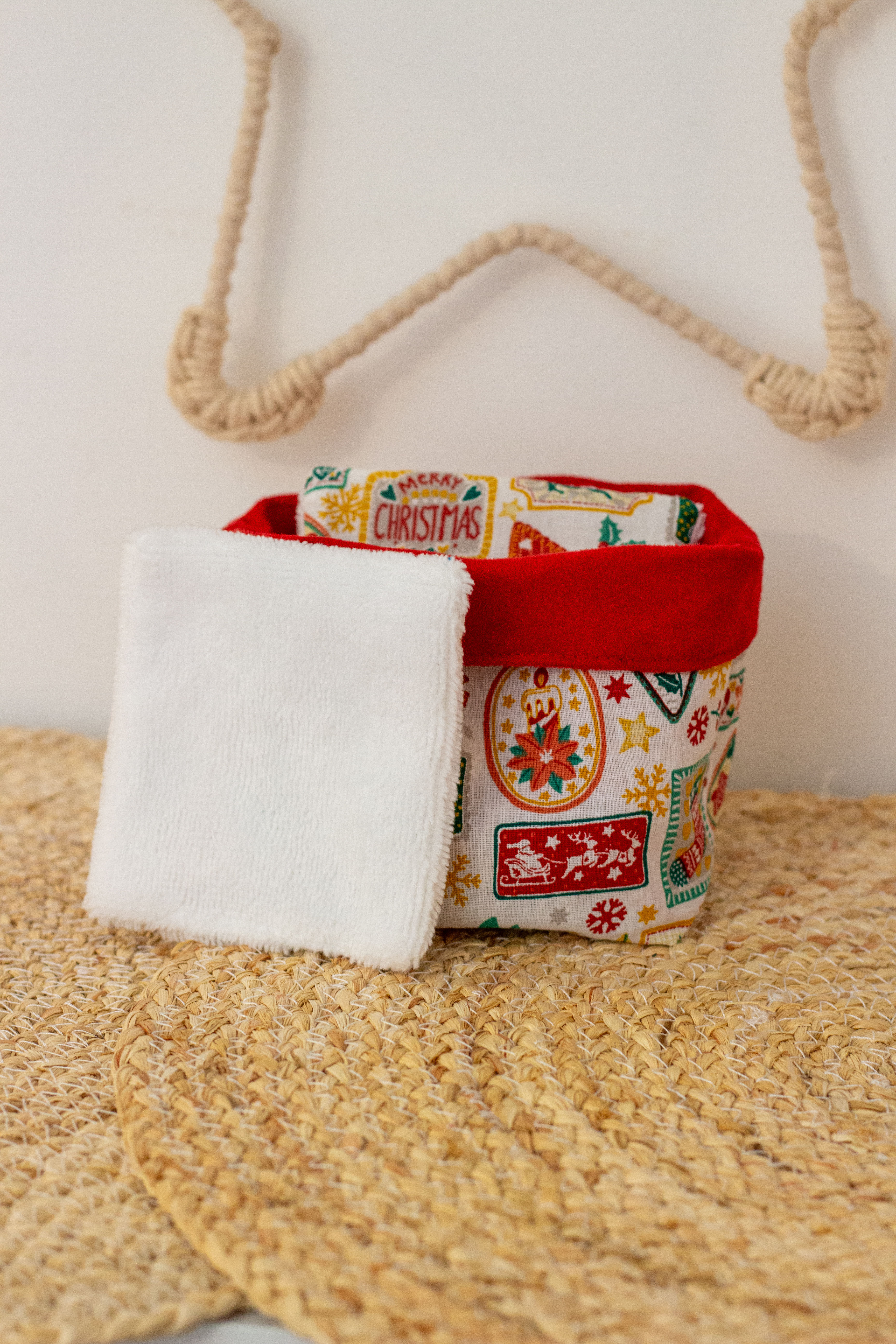 Le Duo panier + carrés lavables x5 – Coton et éponge de bambou