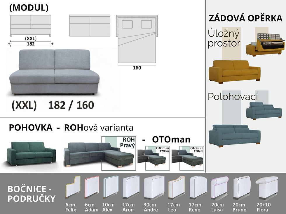 Miniatura: Rozkládací sedačka pro každodenní spaní s matrací 18cm vysokou a polohováním hlavy konfigurátor Sofa Bed