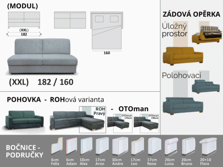 Miniatura: Rozkládací sedačka pro každodenní spaní s matrací 18cm vysokou a polohováním hlavy konfigurátor Sofa Bed
