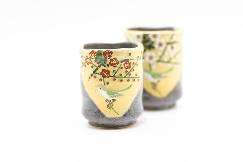 Thumbnail: Bird on the Plum Flower Couple Tea Cups (Kutani)
