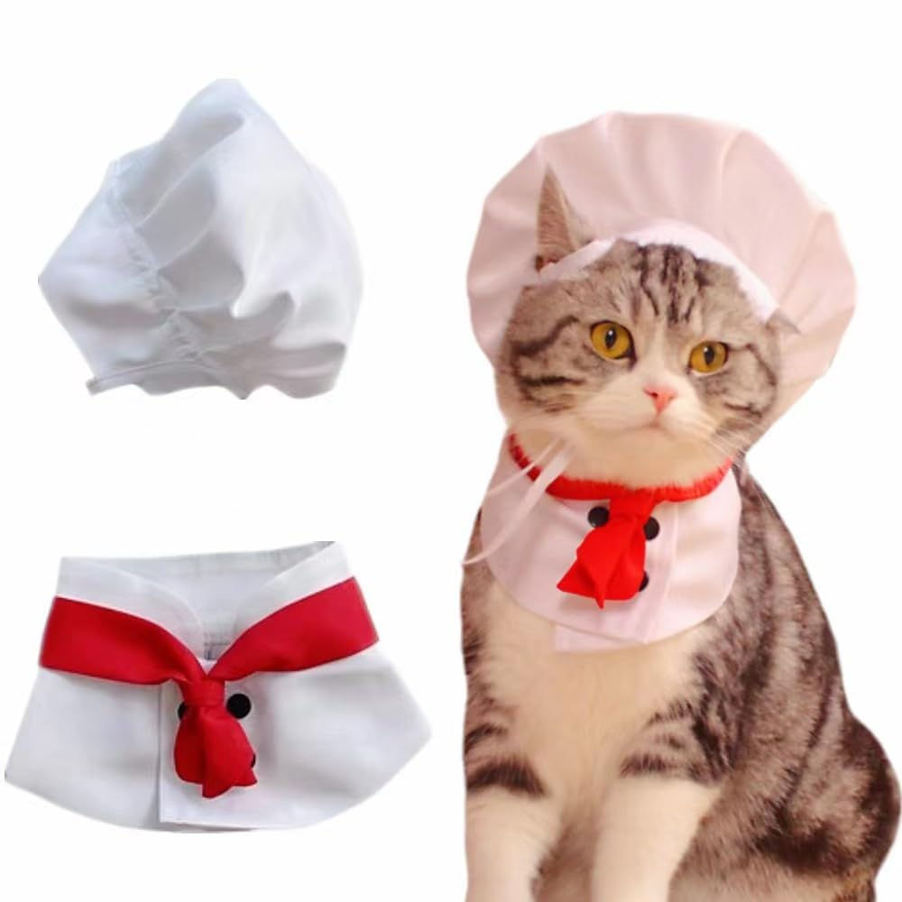 Pet Chef Hat Costume Set Pet Cooking Chef Cap Chef Dog Bandana Halloween Pet Cos