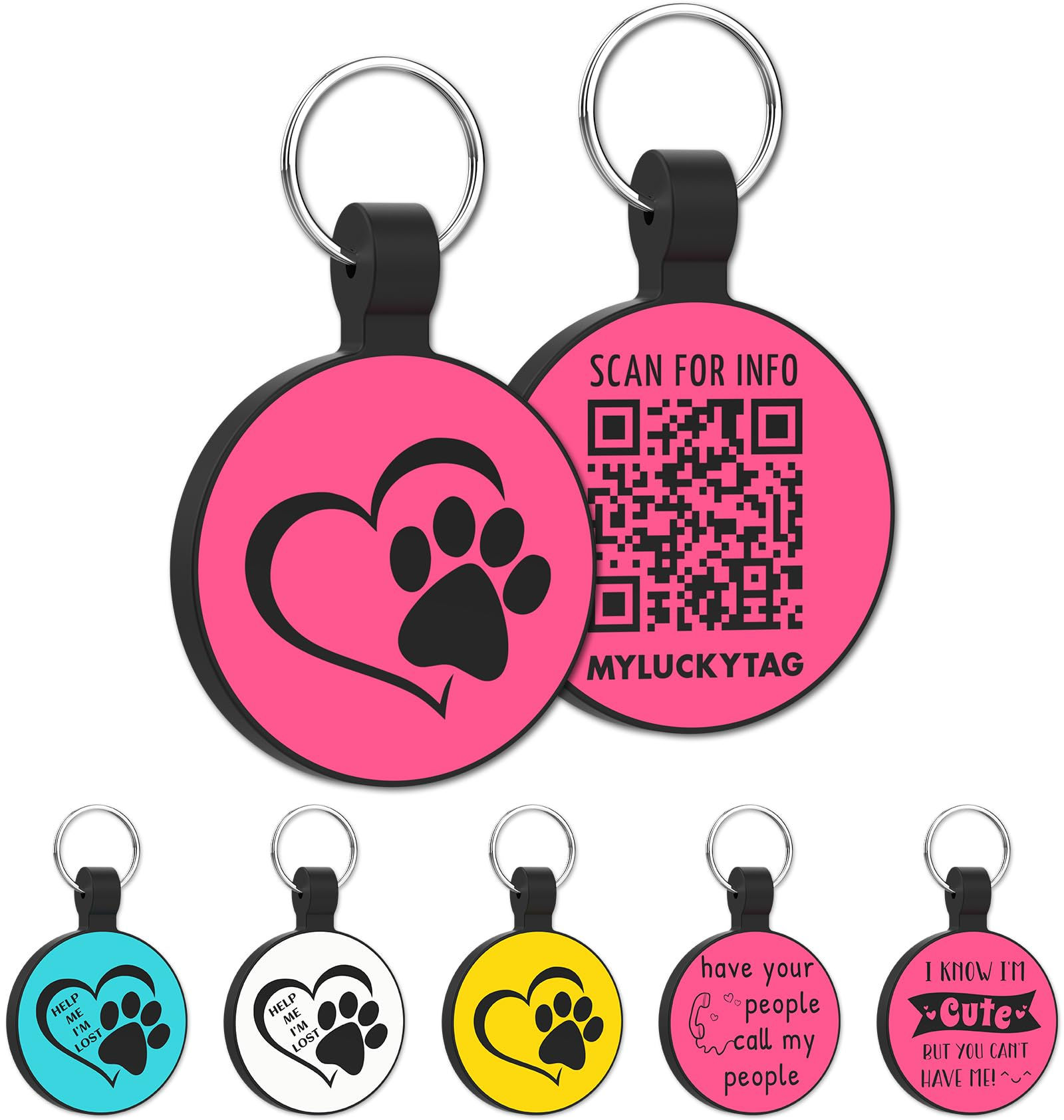 MYLUCKYTAG QR Code Silicone Pet ID Tag Dog Cat Tag Online Pet Profile Pet Locati