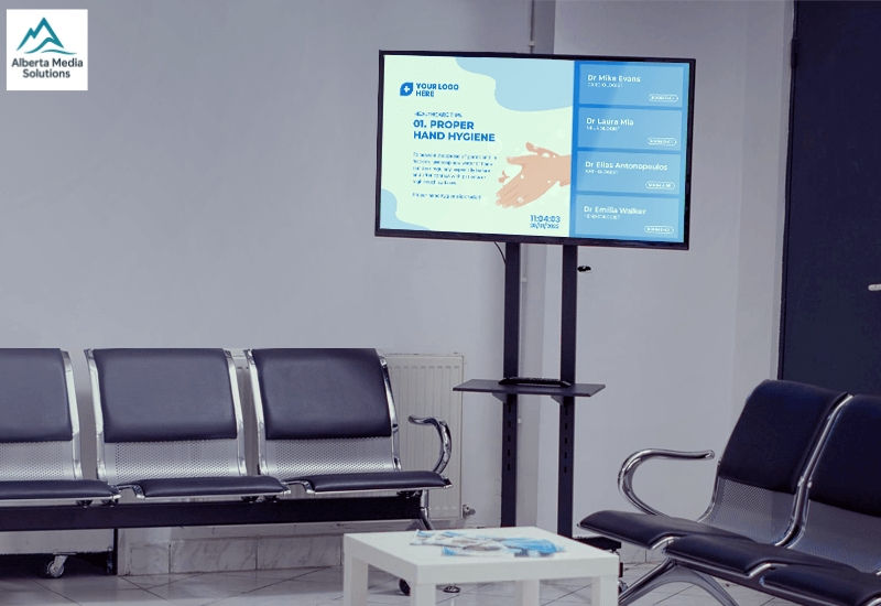 Digital sign located in a waiting room installed by Alberta Media Solutions