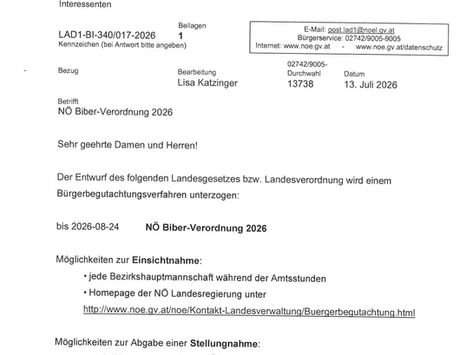 NÖ-Biberverordnung 2026 - Bürgerbegutachtung