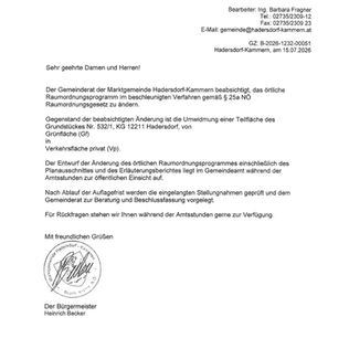 Hadersdorf - Änderung Raumordnungsprogramm