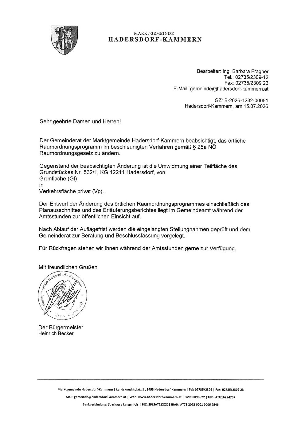 Hadersdorf - Änderung Raumordnungsprogramm