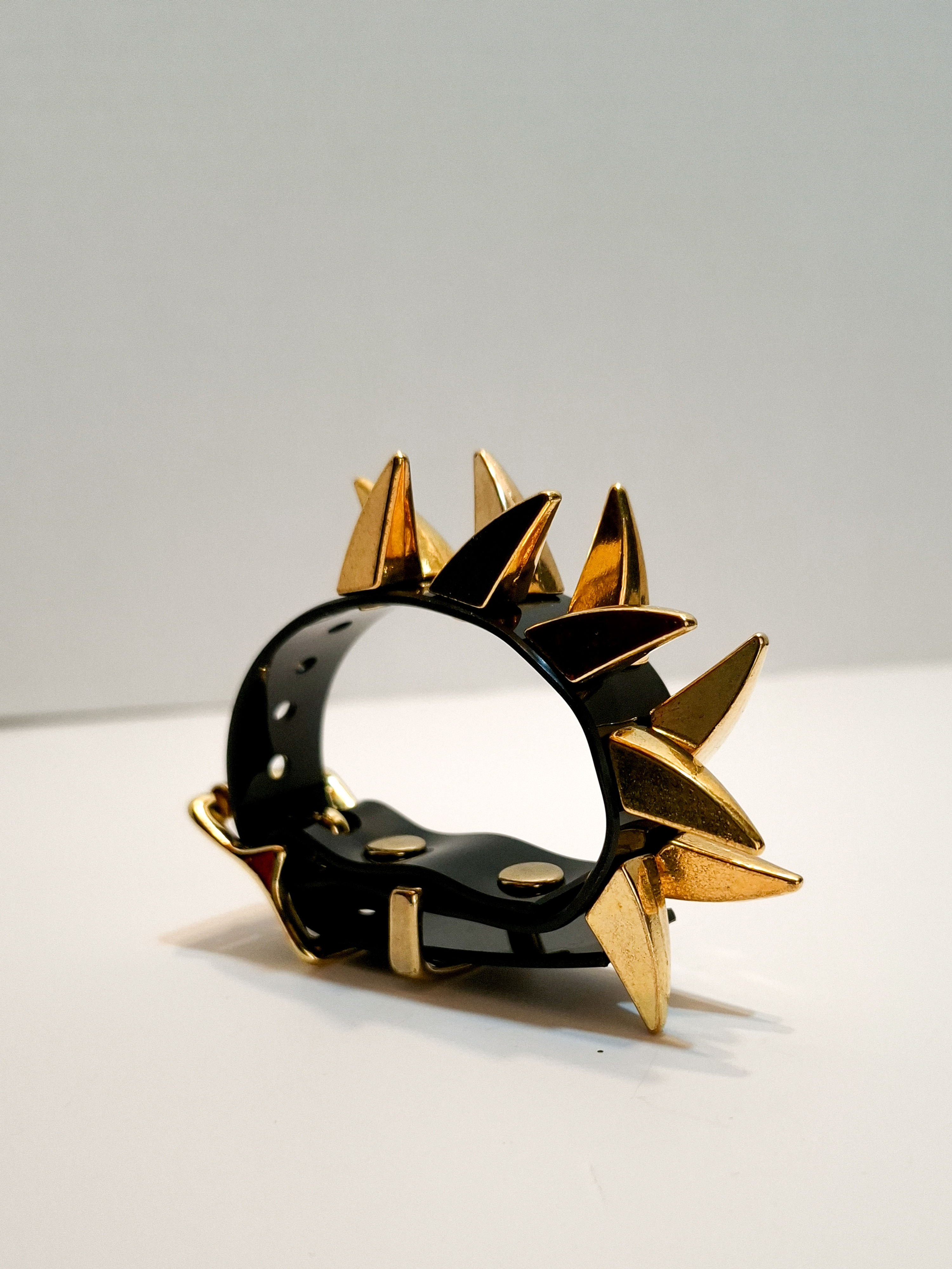 Gold Spike Cuff Bracelet Black Vinyl