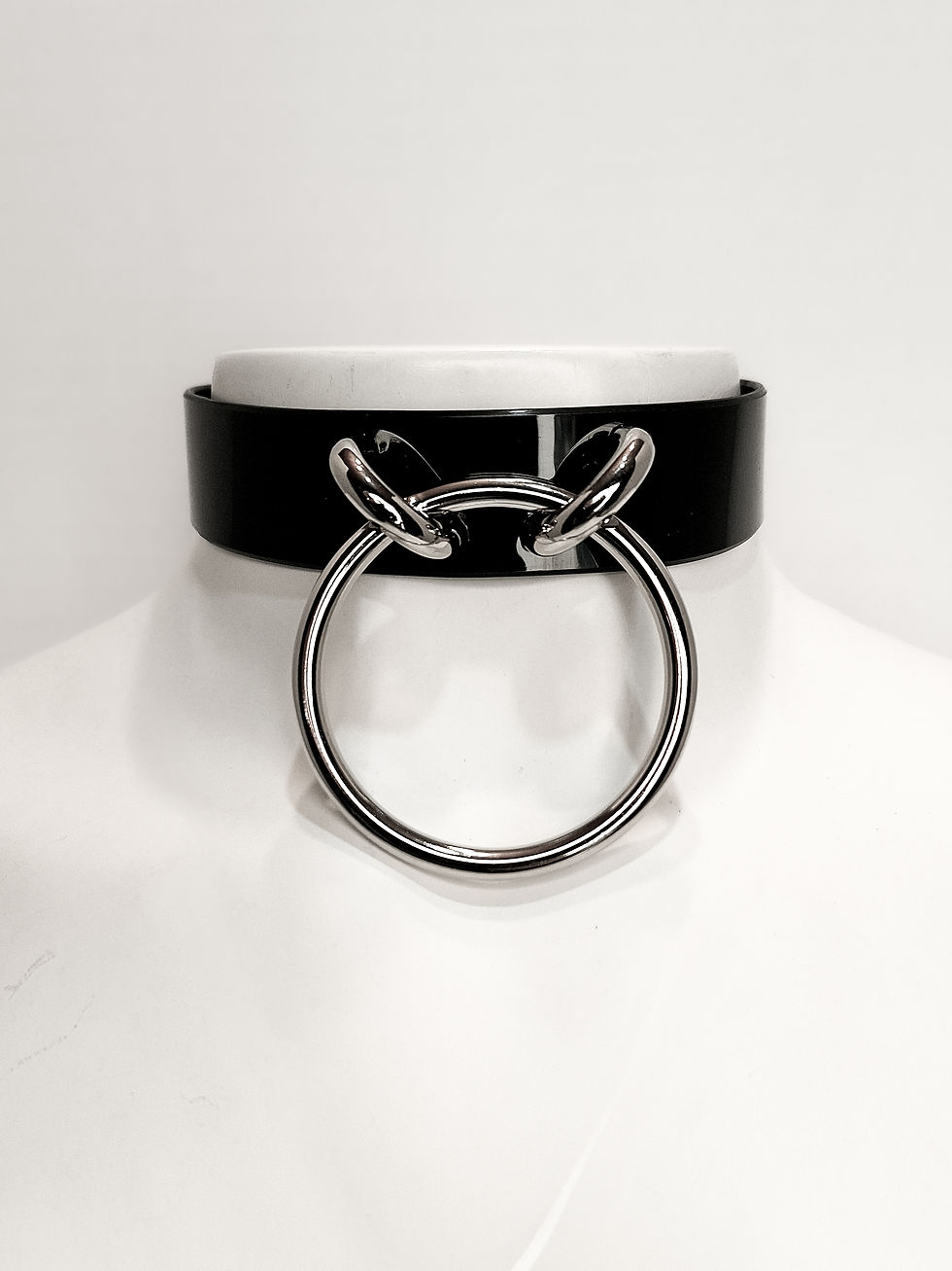 Thumbnail: Black Vinyl O-Ring Choker with Double Silver Bridge