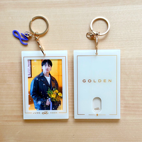Jungkook Golden Acrylic Photocard Holder Keychain | Haedal Designs