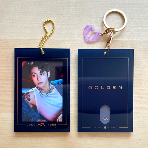 Jungkook Golden Acrylic Photocard Holder Keychain | Haedal Designs