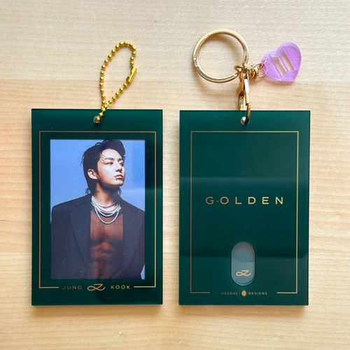Jungkook Golden Acrylic Photocard Holder Keychain | Haedal Designs