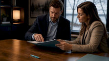 Professionals reviewing liability contract terms