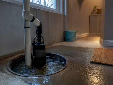 Sump pump basin during basement water rise