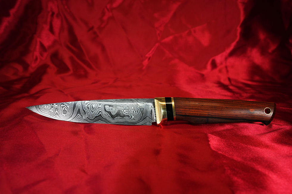 Miniaturbild: Handgeschmiedetes  Damast-Jagdmesser mit Lederscheide