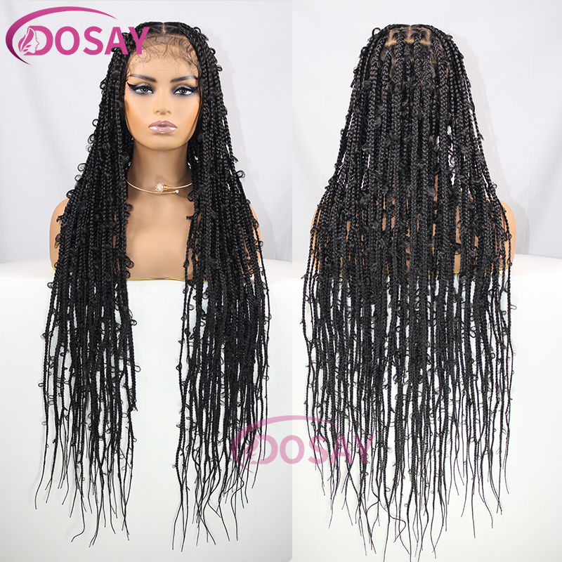 Thumbnail: 36" Butterfly Synthetic Goddess Locs Box Braids Full Lace 