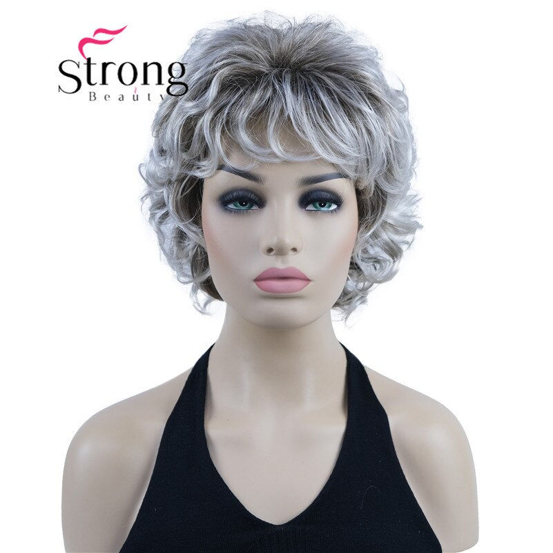 Thumbnail: Short Wig Soft Tousled Curls Blonde Highlights Full Synthetic Wigs 
