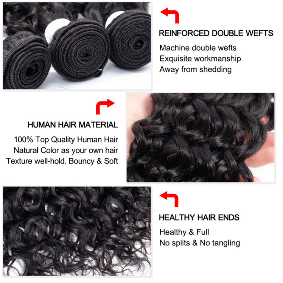 Thumbnail: 12A Remy Human Hair Indian Wet and Wavy Water Wave With Closure Bundles 