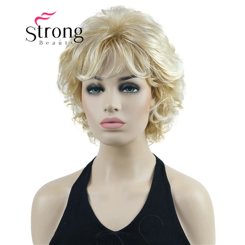 Thumbnail: Short Wig Soft Tousled Curls Blonde Highlights Full Synthetic Wigs 