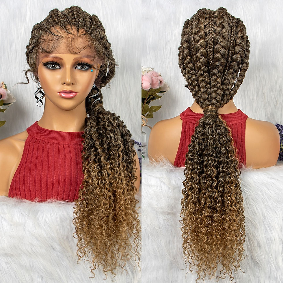 Thumbnail: Synthetic Braided Lace Front Natural Knotless Ponytail with Baby Hair 