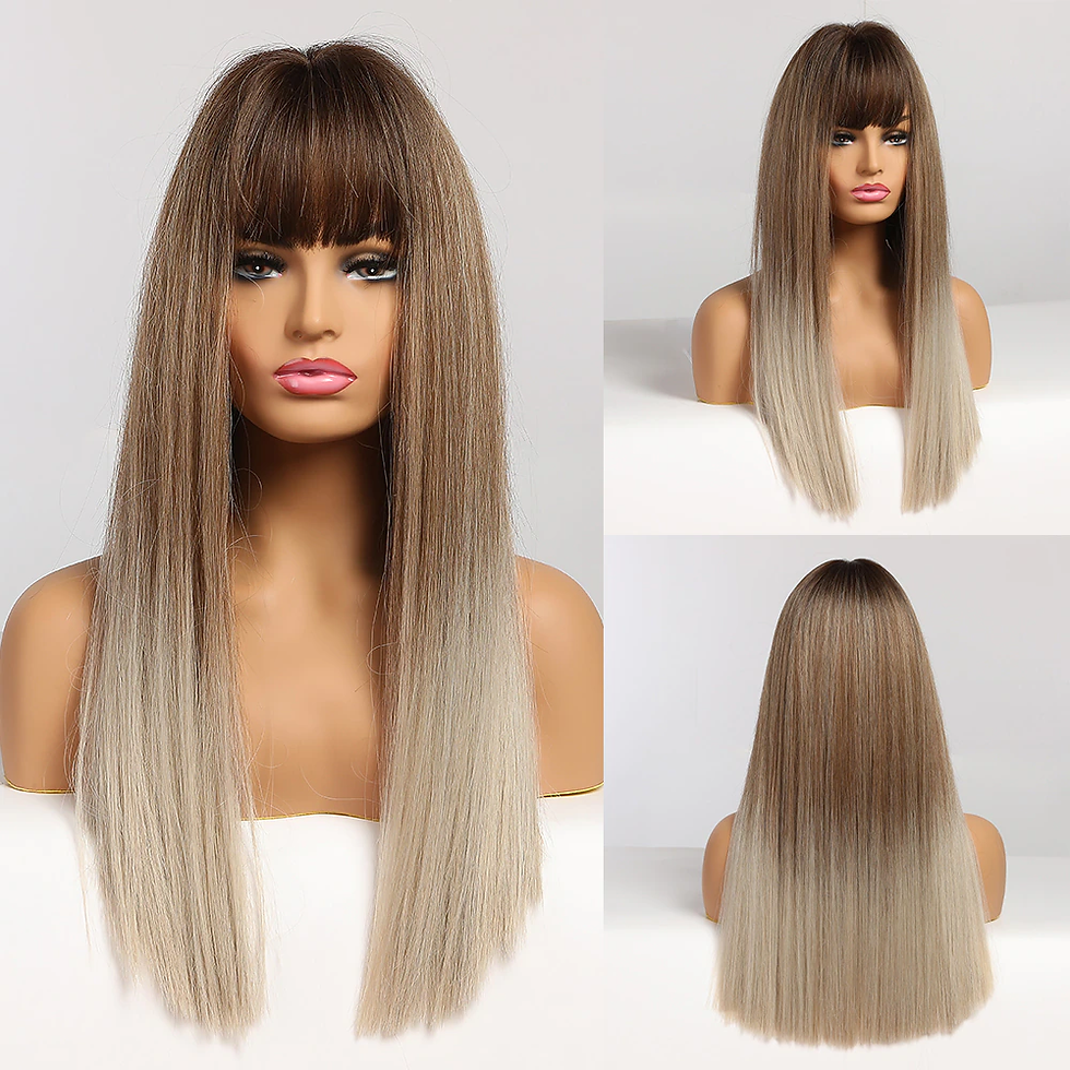 Thumbnail: Long Straight Heat Resistant Synthetic Natural Wave w/Bangs Wigs 