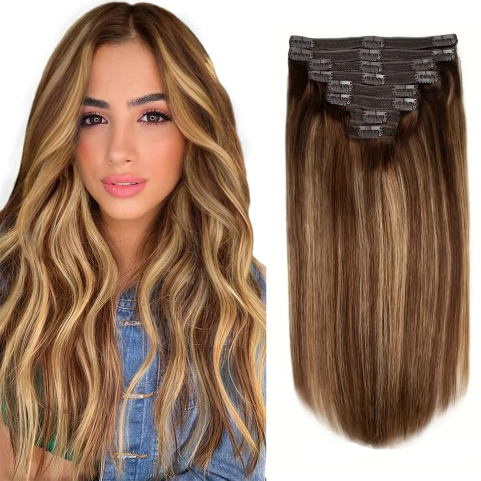4/27 Double Weft Piano Straight Human Hair Clip-In 
