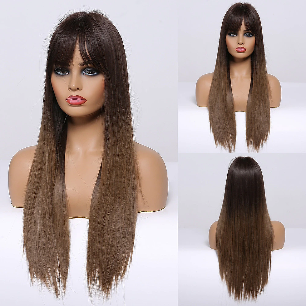 Thumbnail: Long Straight Heat Resistant Synthetic Natural Wave w/Bangs Wigs 