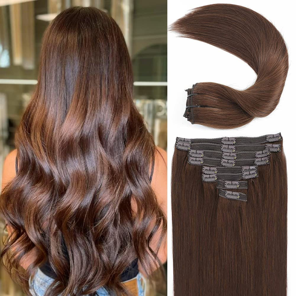 #4 Chocolate Brown Human Hair Clip-In