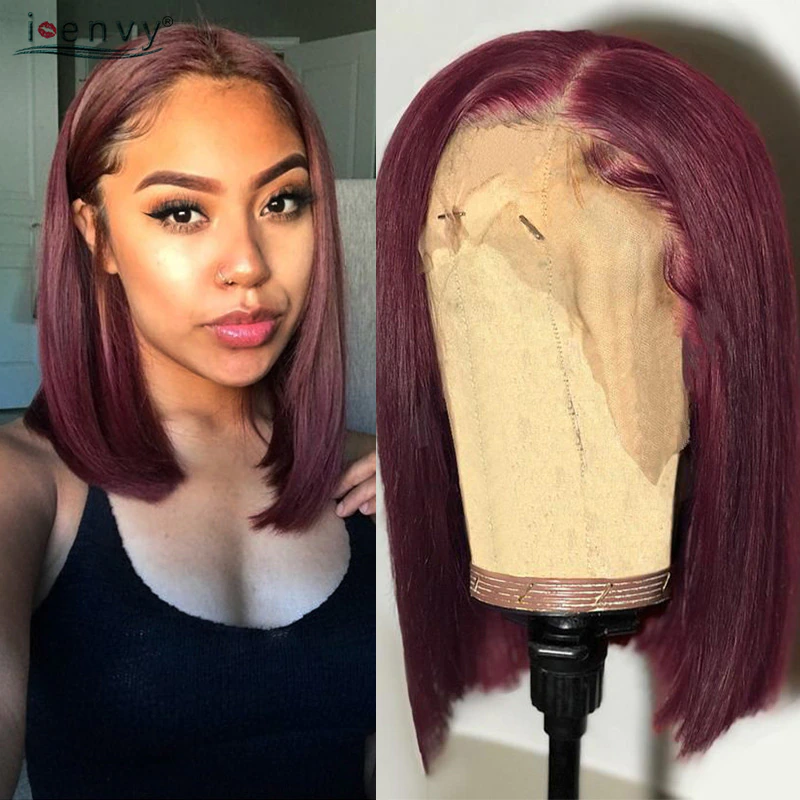 Thumbnail: Peruvian Transparent Lace Front Short Human Hair Bob Wigs