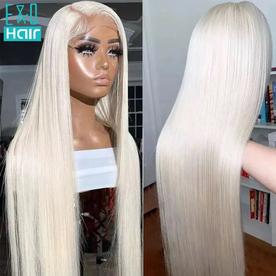 Platinum Blonde Lace Human Hair Straight Brazilian Remy HD Transparent Lace Unit