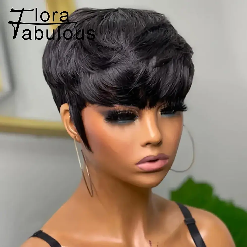 Layered Pixie Brazilian Human Hair With Bangs Unit