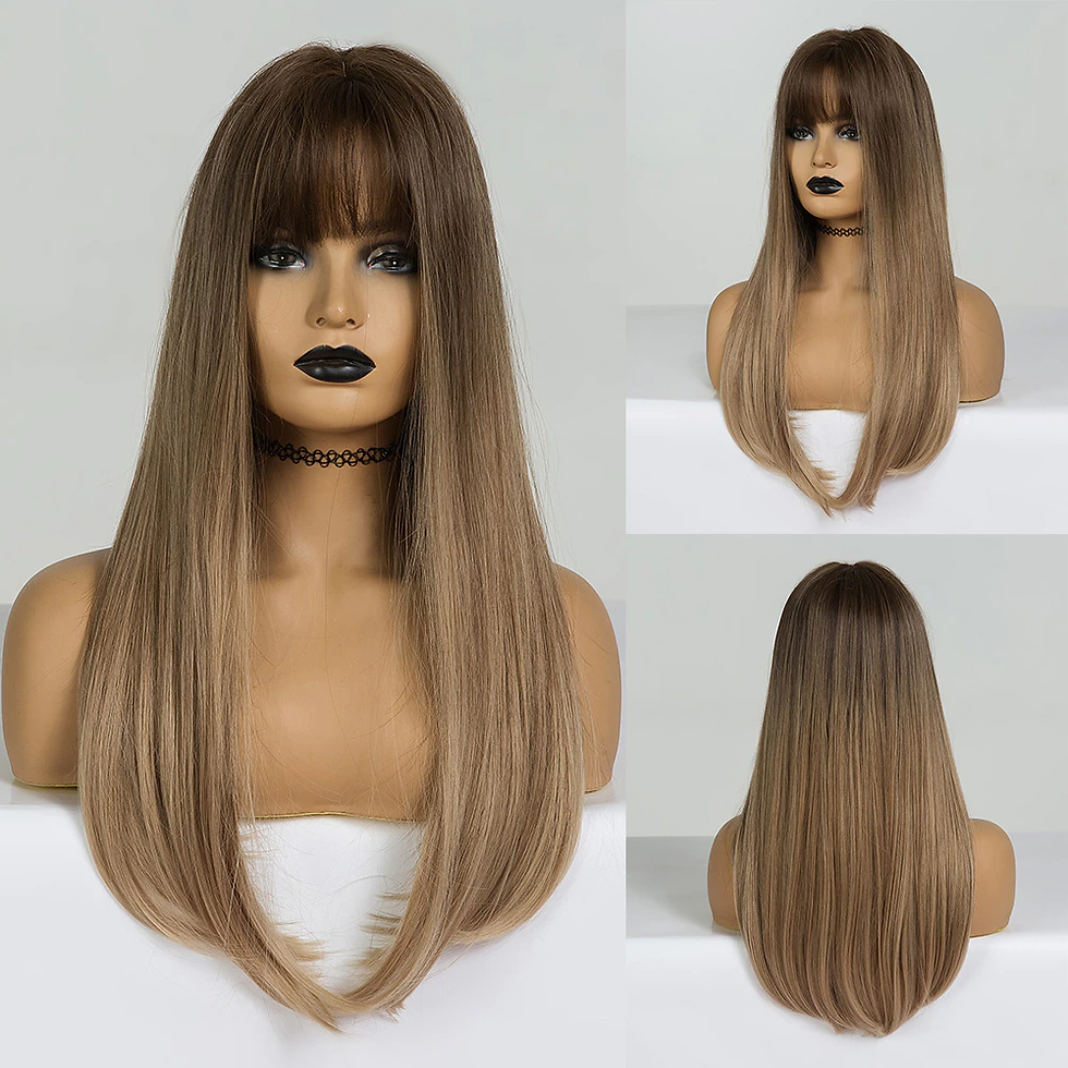 Thumbnail: Long Straight Heat Resistant Synthetic Natural Wave w/Bangs Wigs 