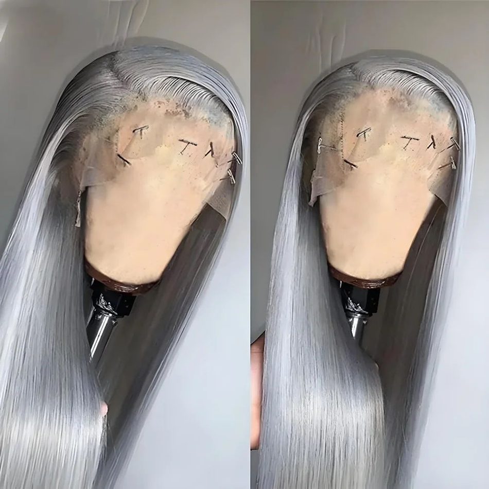 Silver/Grey HD Straight Transparent Lace Front Brazilian Human Hair Pre Plucked