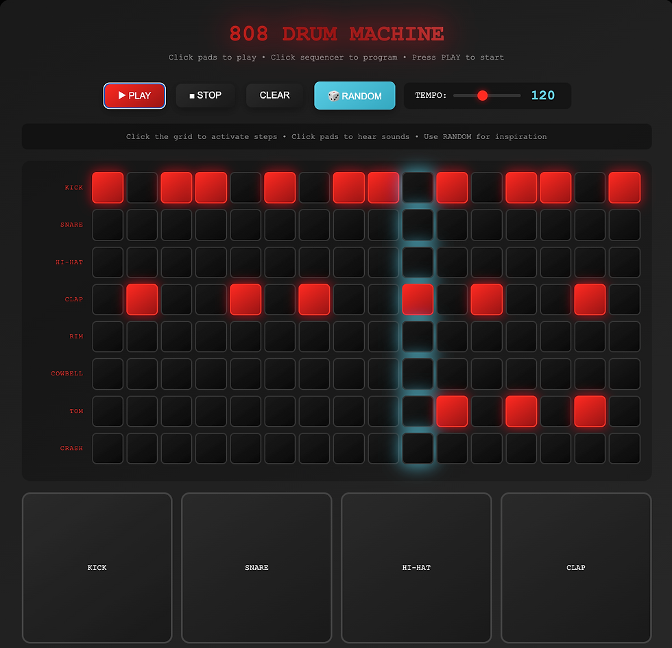 A browser-based 808 drum machine built as part of my Vibes series.